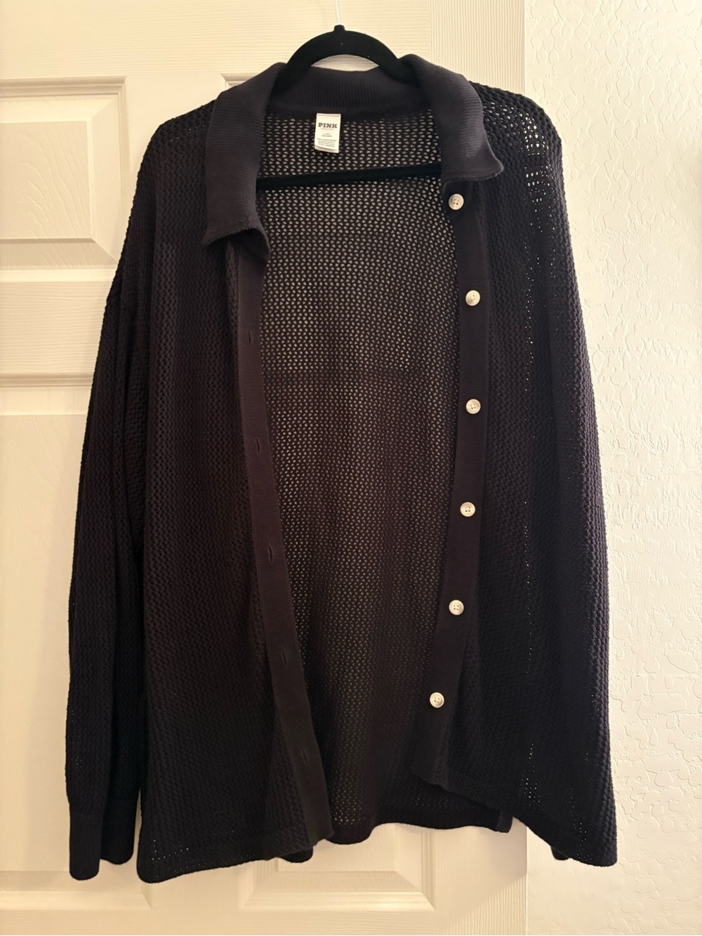 PINK Victoria's Secret Men's Black Open-Weave Button Cardigan